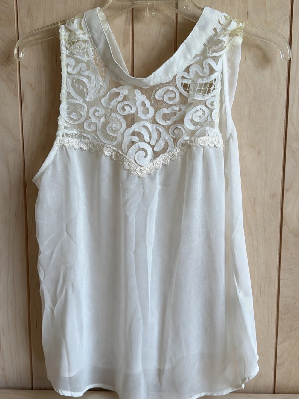 Jealous Tomato Ivory Lace Yoke Chiffon Sleeveless Top